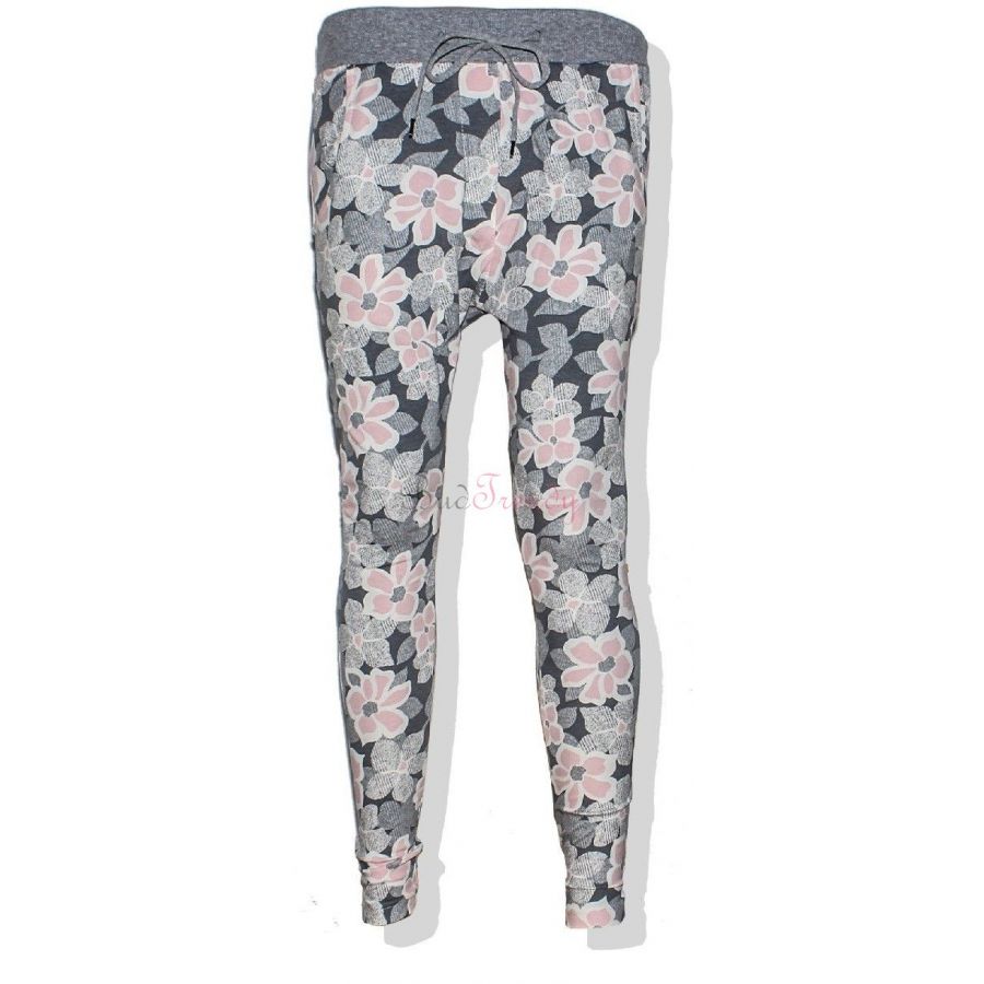 Růžovo šedé trendy kalhoty pro ženy
